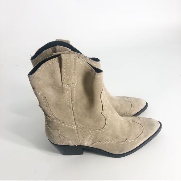 All Saints Shira Suede Western Boots in Stone 40/10 - Picture 6 of 8